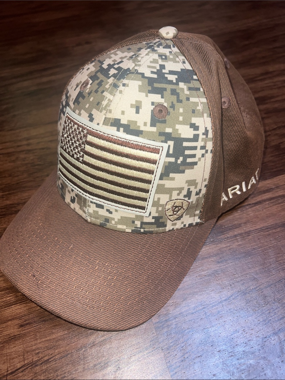 Ariat Brown Digital Camo American Flag Patch Cap
